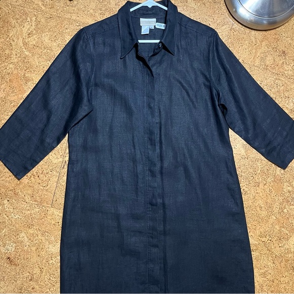 Coldwater Creek 100% Linen Full Button Down Shirt Dress In Black Sz L - Picture 7 of 14